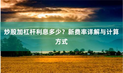 炒股加杠杆利息多少？新费率详解与计算方式